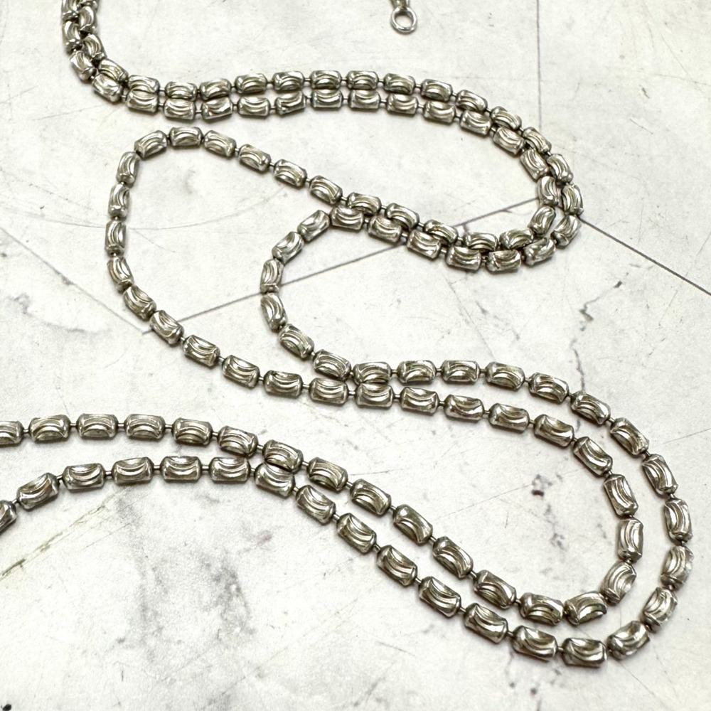 Silver Silver Half Moon Cut Necklace 2mm 925 Italy Oval Barrel Beaded Chain 24"